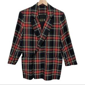 Highland Queen Black Tartan Double breasted Virgin Wool Blazer Jacket Size 10